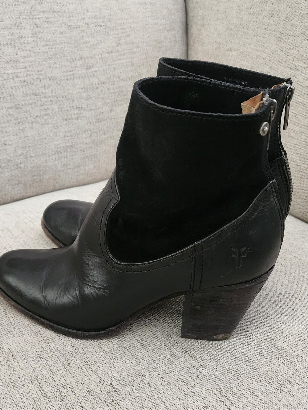 Frye Black Leather and Suede Ankle Booties - Picture 4 of 13